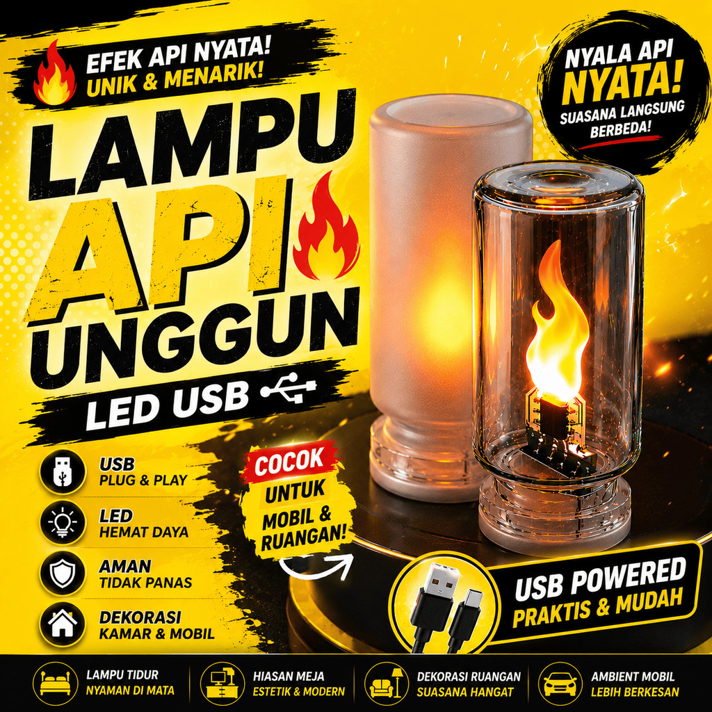 Lampu Hias USB Efek Api Unggun Lampu Dekorasi Mobil Ruangan LED Ambient