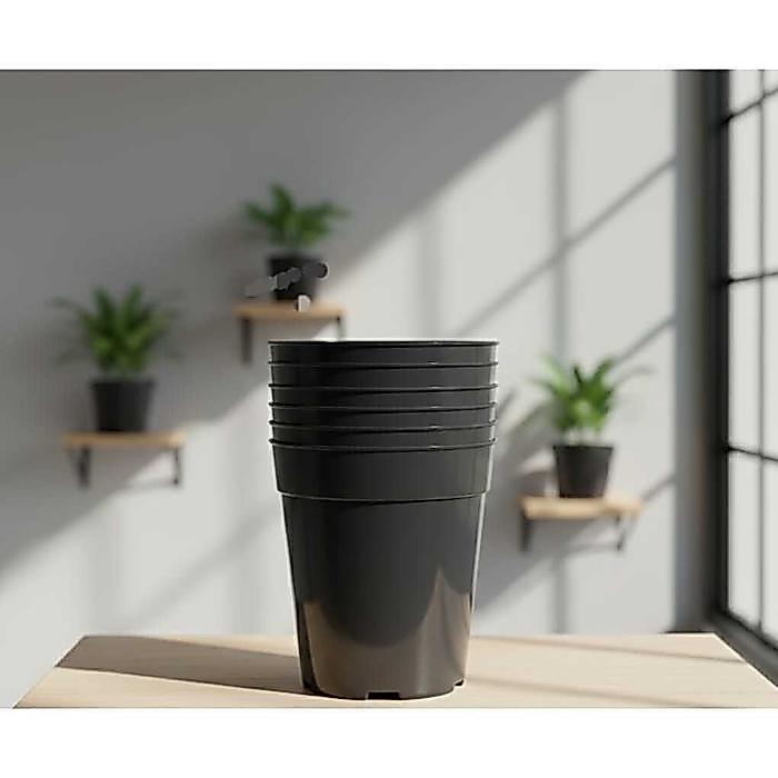 Set 6 Pot Bunga Tabung Tinggi Polos Diameter 22 cm Warna Hitam untuk Tanaman Hias