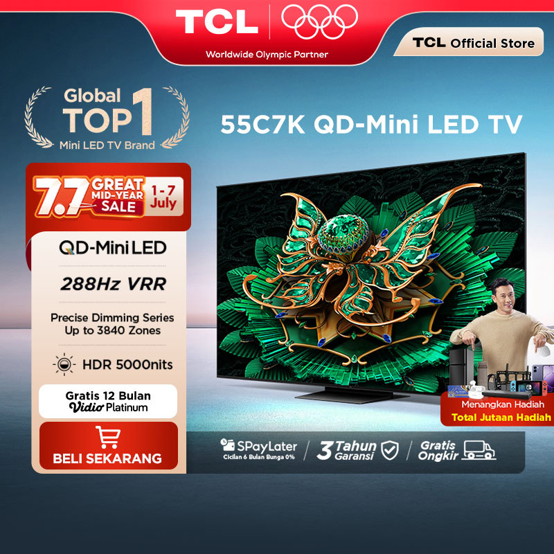 TCL 4K QD-Mini LED TV 55 Inch C7K - up to 2048 Dimming Zone - 3000 Nits - 144Hz - Google Assistant/G