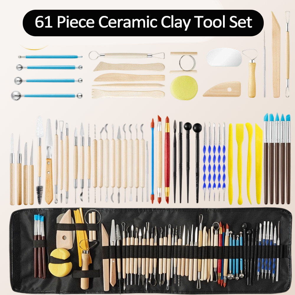 

61PCS Clay Tool Set Wooden Metal Handles Sculpting Carving Kit Hand carved woodwork