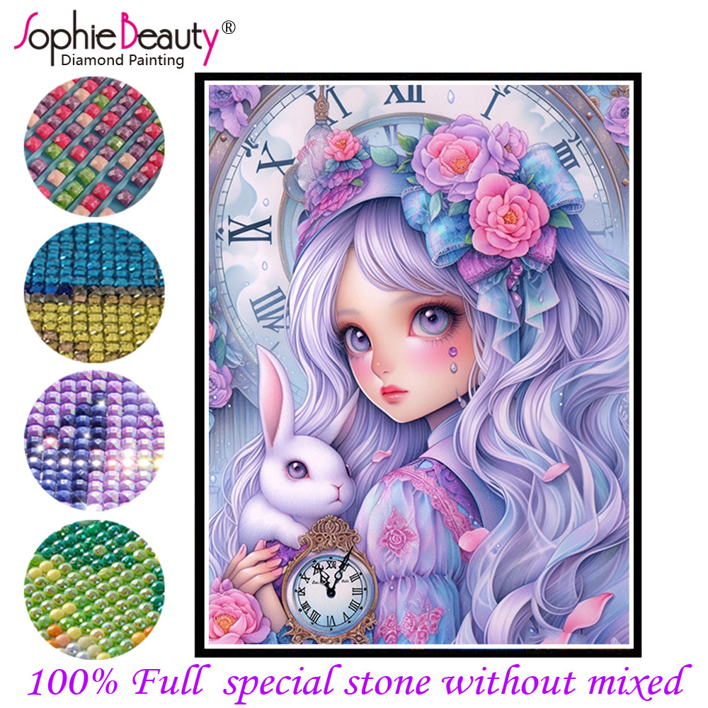 

Sophie Beauty 100% Crystal Square Diamond Painting Rabbit Girl Fairy Dust Diamond Embroidery set AB Stone Diamond Mosaic Art