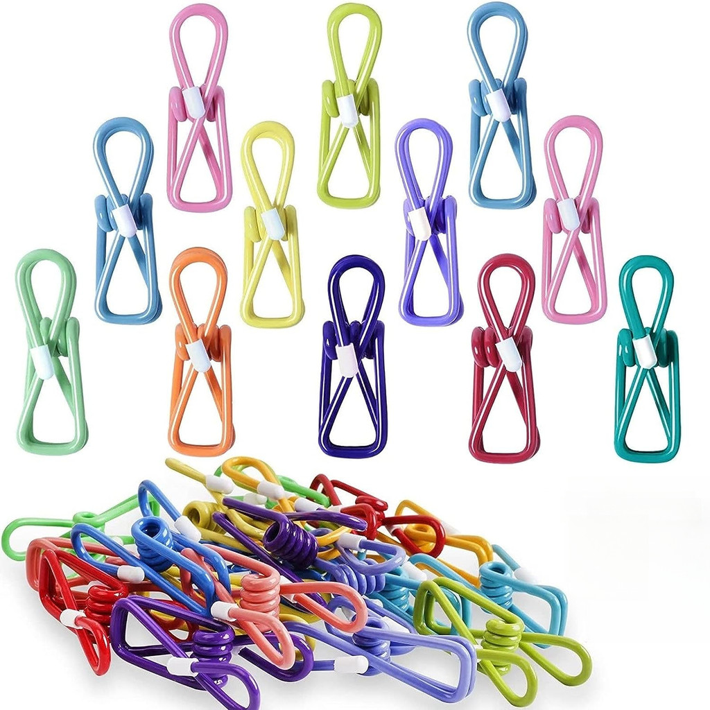 

10 Pcs Steel Wire Clip Bag Clip Utility Clip Food Packages Sealing Clip Colorful PVC-Coated laundry Clothesline Clamping clothes