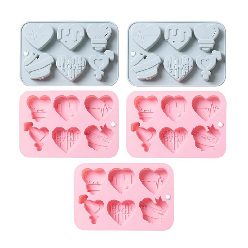 

ABBN-5PCS Love Silicone Mold DIY Gypsum Cement Concrete Candle Soap Mold Chocolate Candy Biscuit Baking Tool Valentine's Day Dur