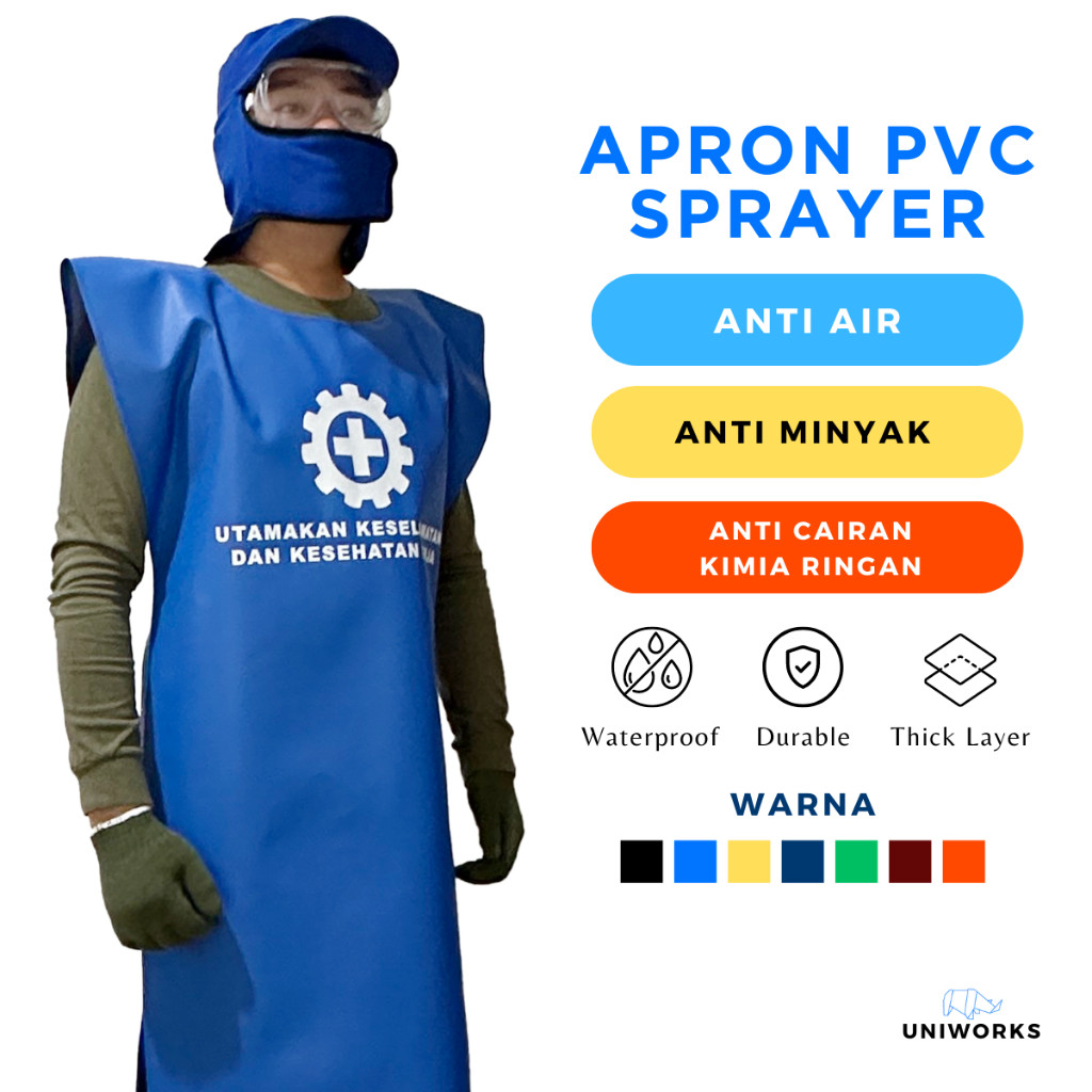 UNIWORKShop Celemek Anti Air dan Minyak Apron Waterproof Ponco Sprayer APD Semprot Bahan PVC