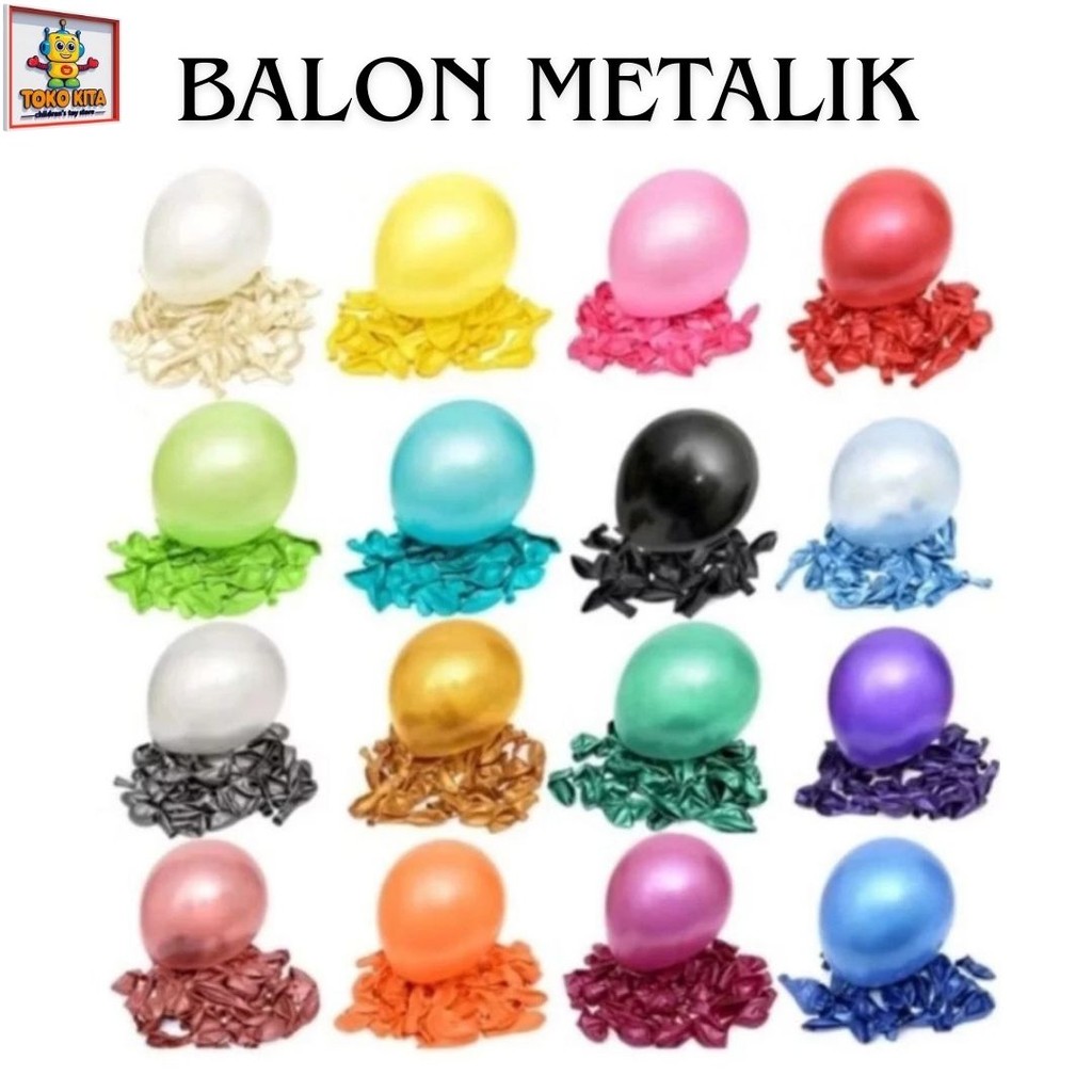 (100 Pcs) Balon Metalik Chrome 12 Inch Balon Ulang Tahun Dekorasi Warna Premium Balon Mainan Anak