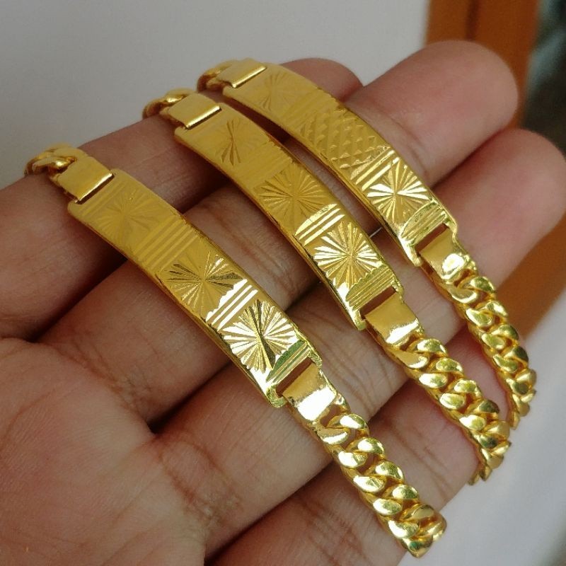 Gelang Plat Ukir Bintang Rantai Lapis Emas Asli