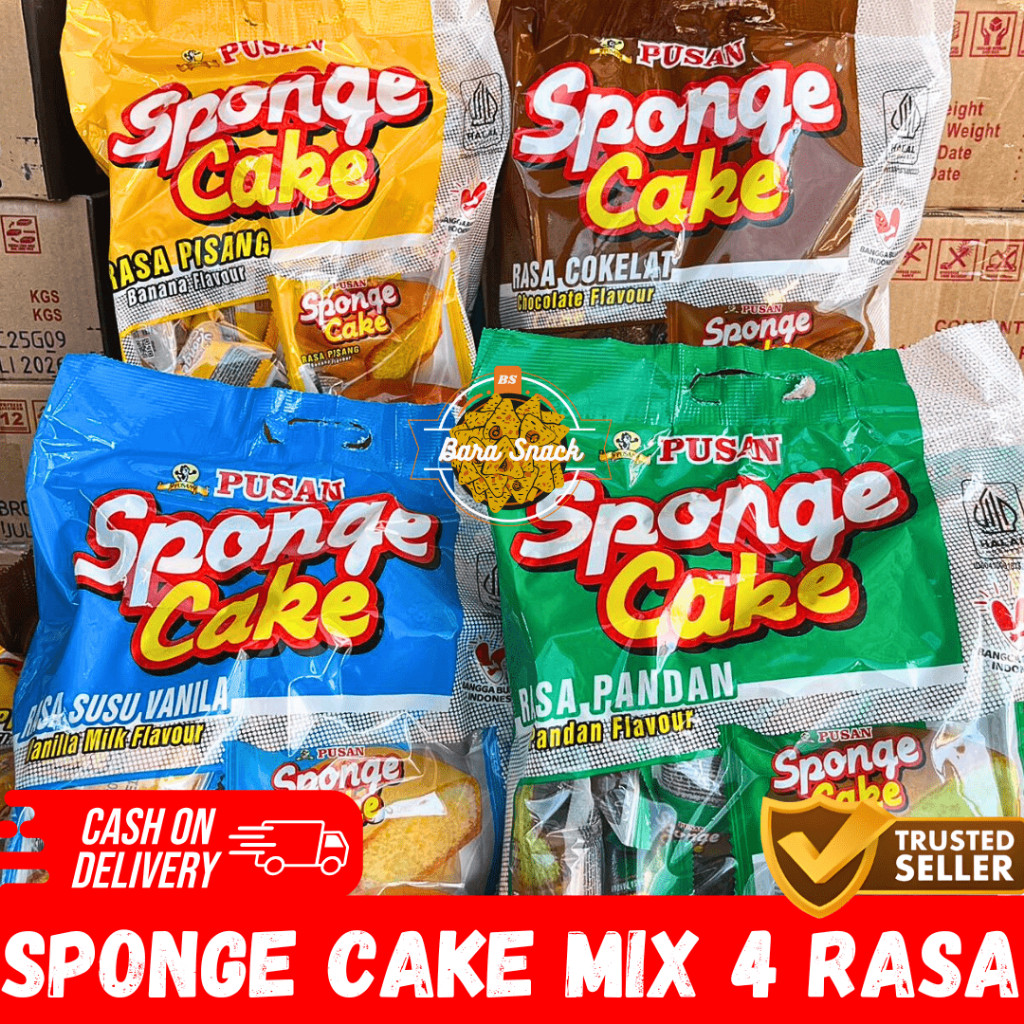 

[ 80PCS ] Pusan Bolu Sponge Cake Mix 4 Rasa / Kue Bolu Rasa Pisang / Coklat / Vanilla / Pandan Termurah
