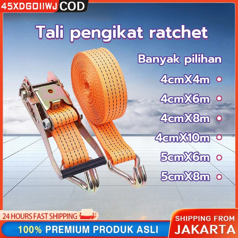 5cmX 6/8/10 Meter/ 4cm X 4/6/8/10 Meter Tali Pengikat Barang Motor/Ratchet Tie Down 10Ton Tali Pengi