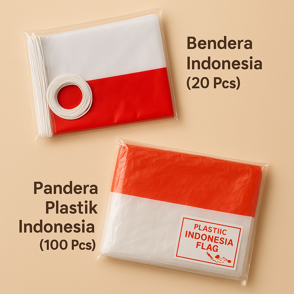 (ISI 100 ) Bendera Plastik Merah Putih / Bendera Plastik Merah Putih + tali isi 40Lembar Bendera ren