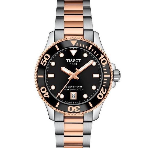 Tissot Seastar 1000 36mm Quartz Black Dial Rosegold Accent Jam Tangan Wanita Original T120.210.22.05