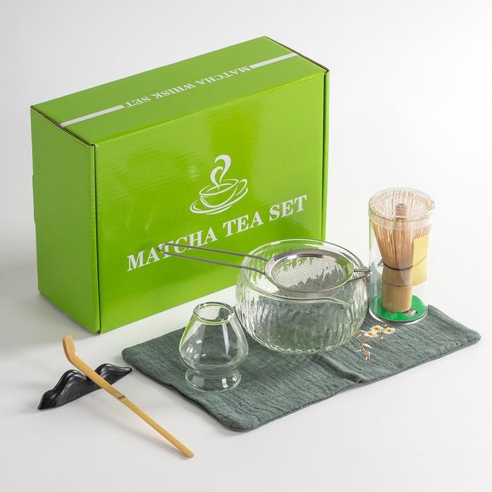 Terbaru Matcha Set Jepang 7 Pcs Lengkap / Matcha Glass Bowl Set 7in1 Alat Matcha Making Set Matcha B
