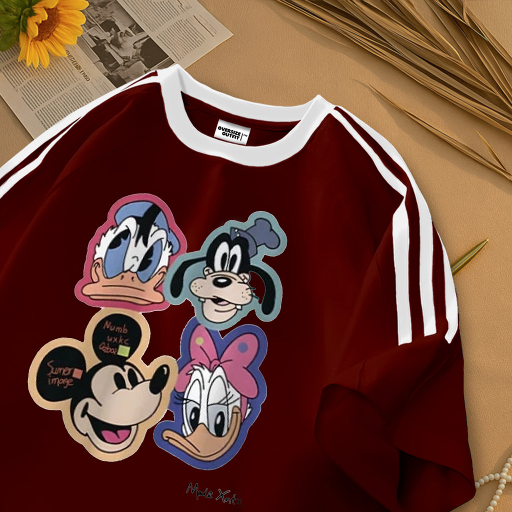 Hub Tshirt Kaos Garis Tiga Oversize | Motif  Miki Mouse | Distro Style |  100% Cotton
