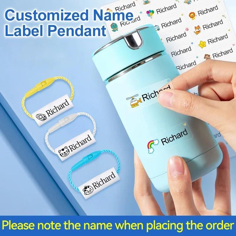

24pcs Waterproof Baby Name Stickers with Tag Rope Customized Children's Clothing Shoes Schoolbag Cup Labels Pendant