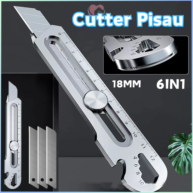 

【COD】6in1 Cutter Pisau 18mm Cutter Besi Stainless Besar 10pc Pisau Set Cutter Pisau Pemotong Kertas