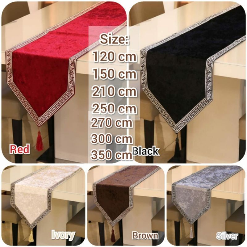Taplak Meja Panjang Table Runner Velvet Polos Minimalis Mewah 120 150 200 210 250 270 300 350 cm