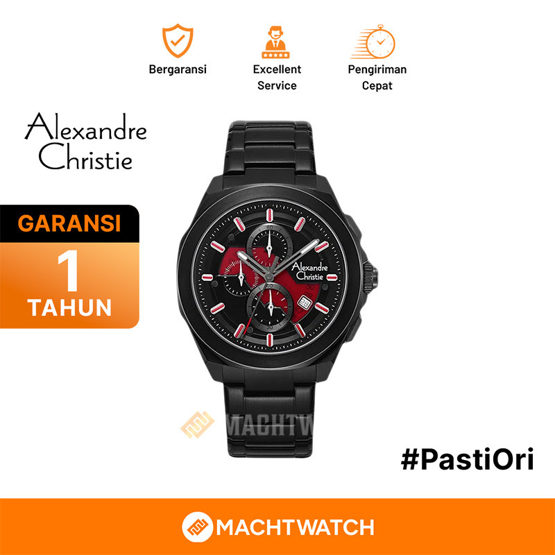 Jam Tangan Pria Alexandre Christie Chronograph AC 6645 MC BIPBARE Men Transparency Dial Black Stainl