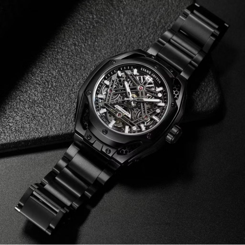 Evans Jayden Jam Tangan Pria 9622 Rantai Automatic Movement Stainless Steel Kaca Sapphire Chronograp
