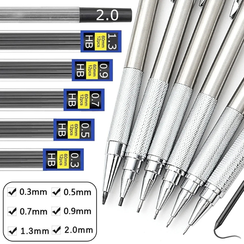

0.3mm 0.5mm 0.7mm 0.9mm 1.3mm 2.0mm Metal Mechanical Pencil Sketch Art Drawing Painting Propelling Pencil Office & School Supply