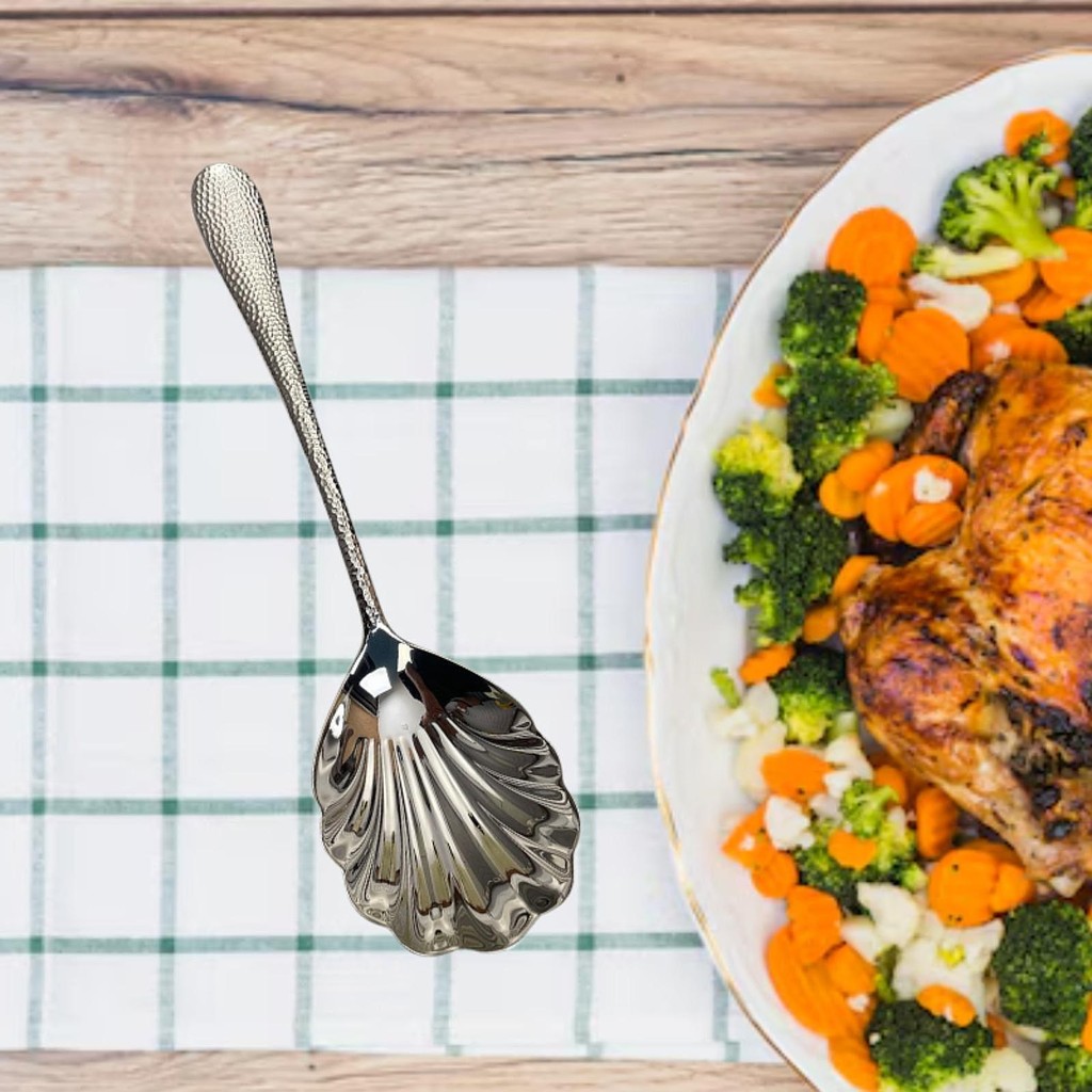 Buffet Banquet Serving Spoon Shell Shape Soup Spoon Stainless Steel Dinner Spoon for Home Restaurant