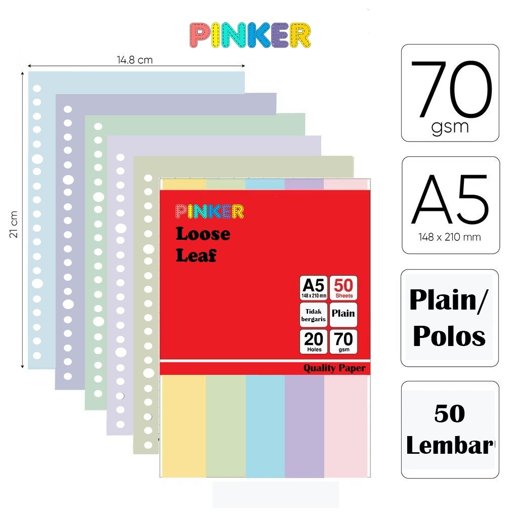 

Loose Leaf Color Isi Kertas File Binder Warna polos/plain A5 50 Lembar