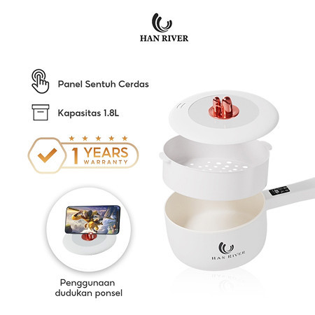 HAN RIVER Panci Listrik 1.8L Panci Listrik Multifungsi 3 in 1 Fry Pan Serbaguna Panci Elektrik