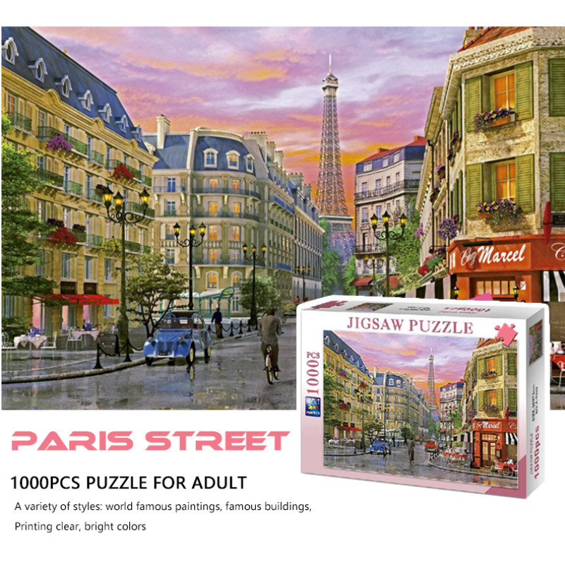 75*50cm Adult 1000PCS Paper Jigsaw Puzzle Paris Street View Landscape Puzzles Stress Relief Entertai