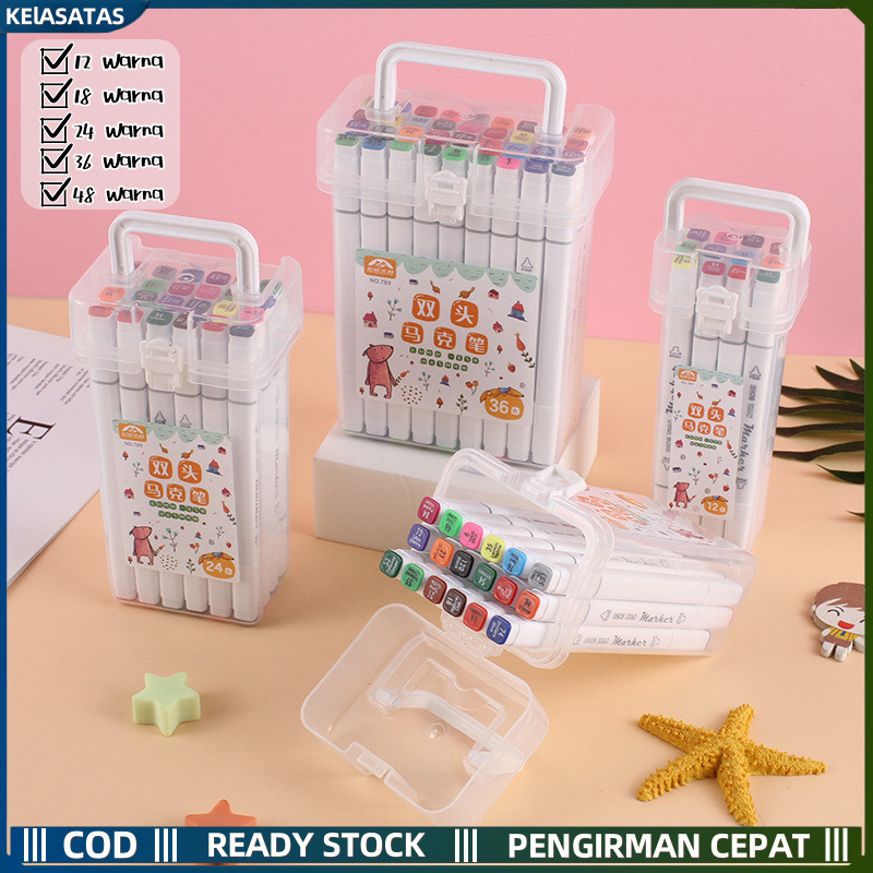 

【KEIASATAS】Spidol Set 12/24/36/48 Warna Sketch Marker Spidol Warna 2in1 Spidol Sketsa Double Tip Dasar Berkepala Dua Lukisan Pensil Cat Air Seni Stabilo Art Marker Siswa Sekolah Kantor Pelajar Anak
