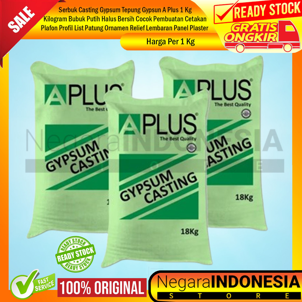 Serbuk Casting Gypsum Tepung Gypsun A Plus Ecer 1 Kg Bubuk Halus Putih Serat Ringan Kuat Cocok Cetak