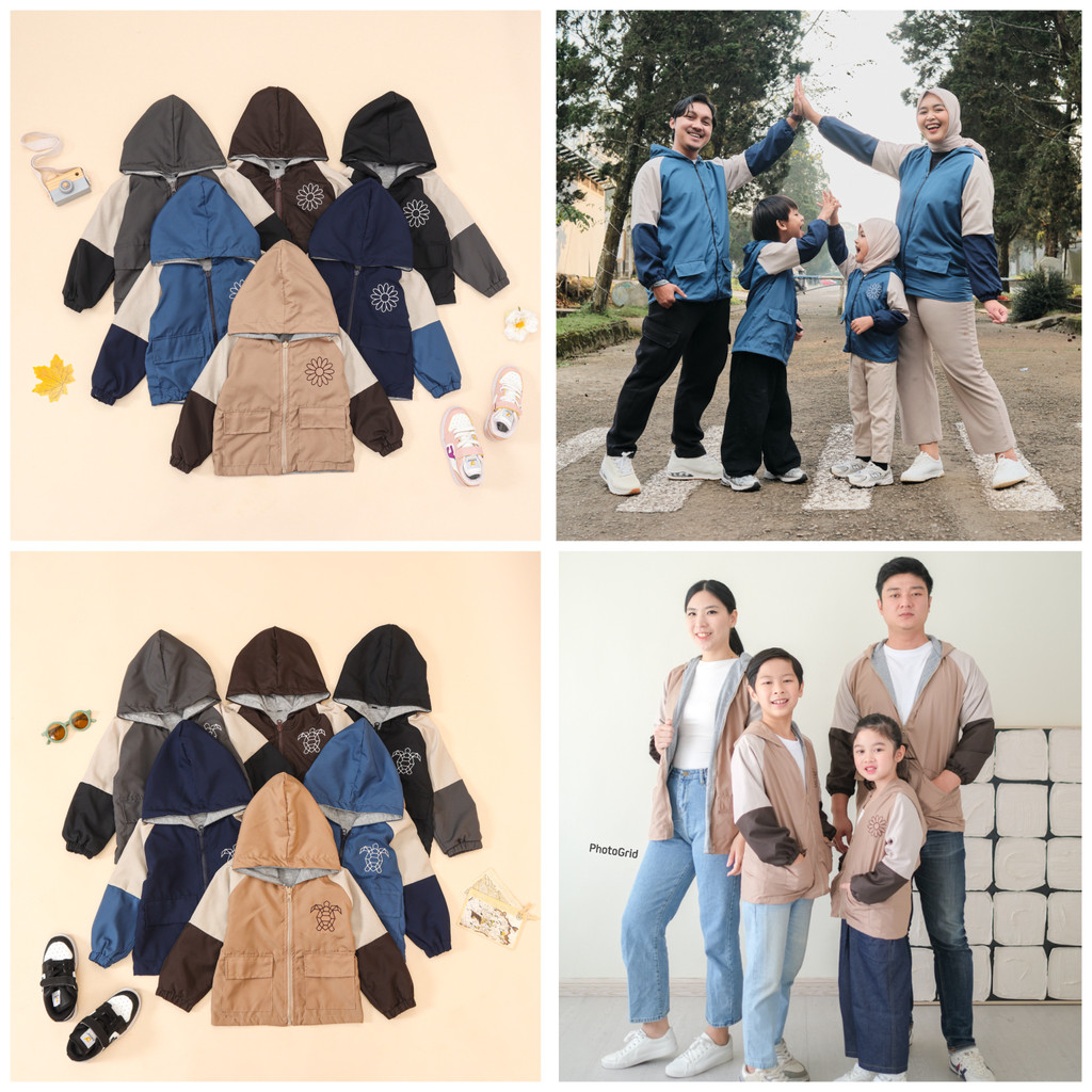 baju atasan outer jaket hoodie parasut couple anak perempuan laki laki ayah ibu / lb418