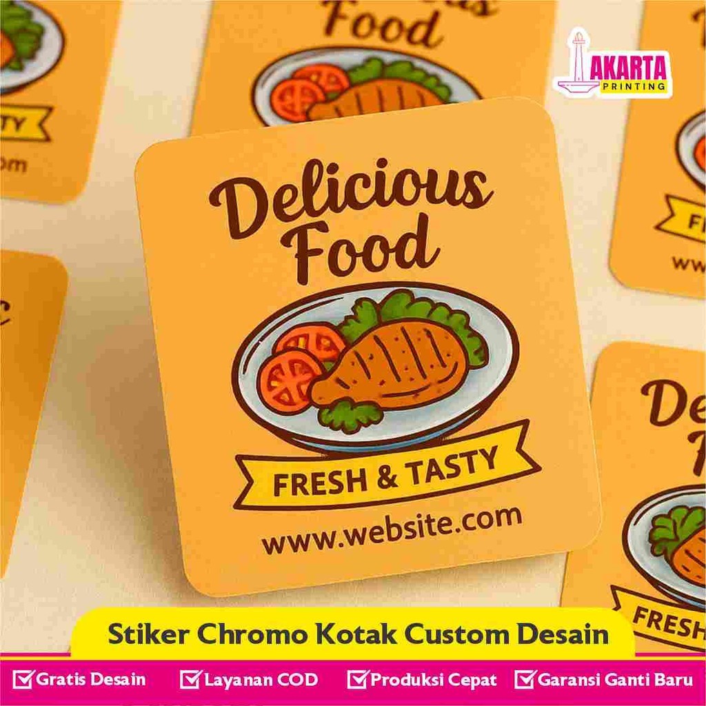 Cetak Stiker Label Logo Makanan Minuman Custom Kotak Bahan Bontak Tidak Mudah Luntur