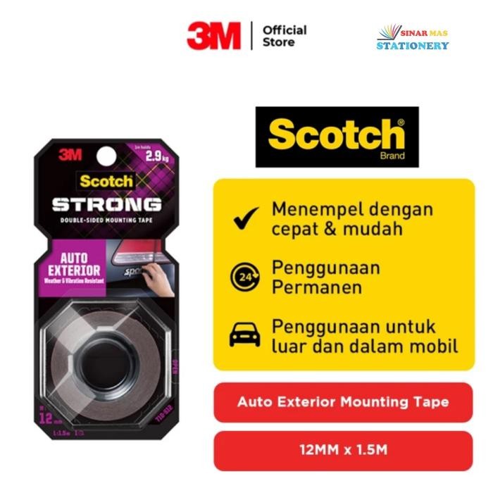 

Scotch 3M Outo Exterior Perekat Double Side Mounting Tape 12 MM x1.5 M Tahan Cuaca & Getaran Ideal untuk Luar dan Dalam Mobil by Fajar SA