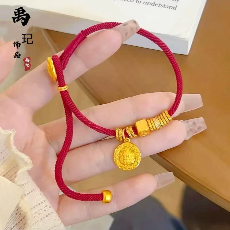 Pasir kuno emas kuning dewa kekayaan keberuntungan harta karun tali merah berliku gelang kalung baru