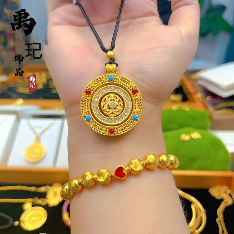 Emas pasir kuno dengan berlian, penuh keberuntungan, waktu datang dan pergi, liontin, perhiasan berl