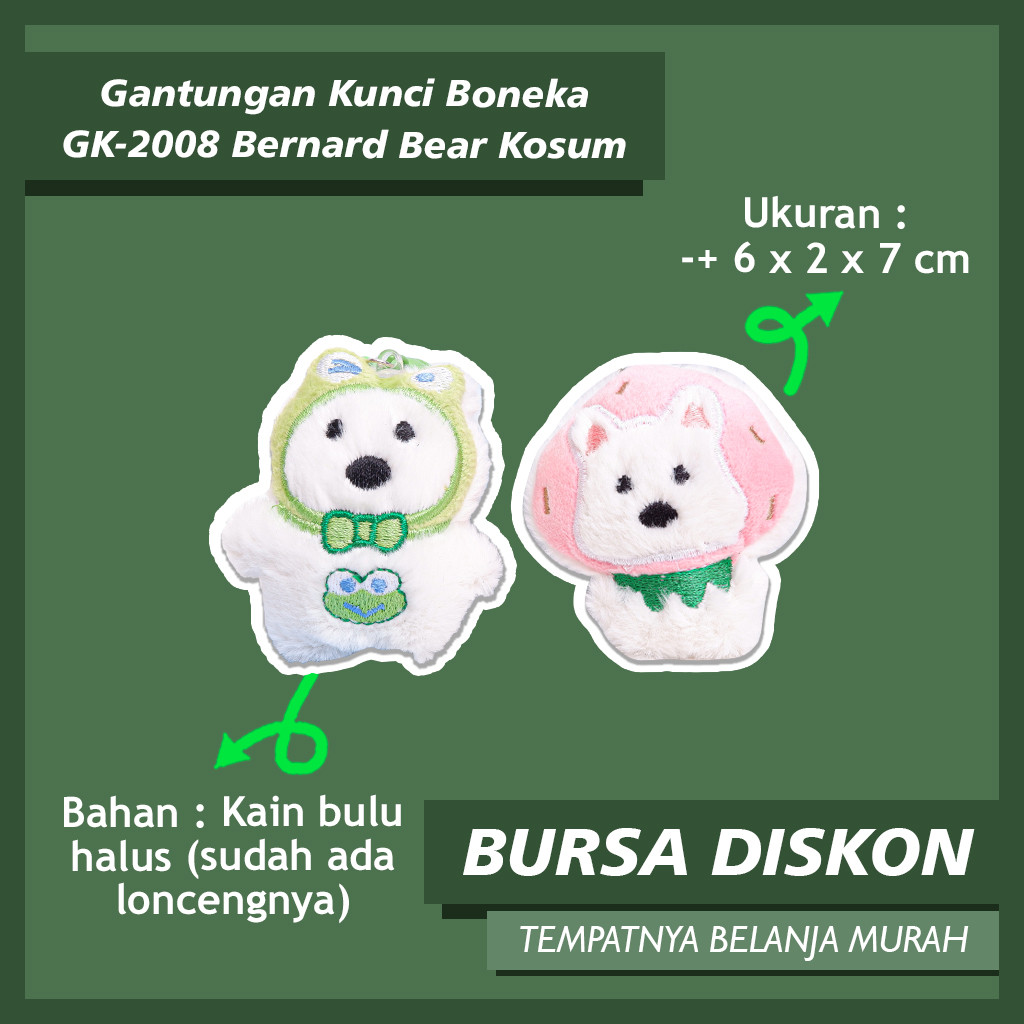 Gantungan Kunci Boneka Lonceng Bernard Bear GK-2008 Keychain Charm Bag Tas Hiasan HP Lucu Lembut