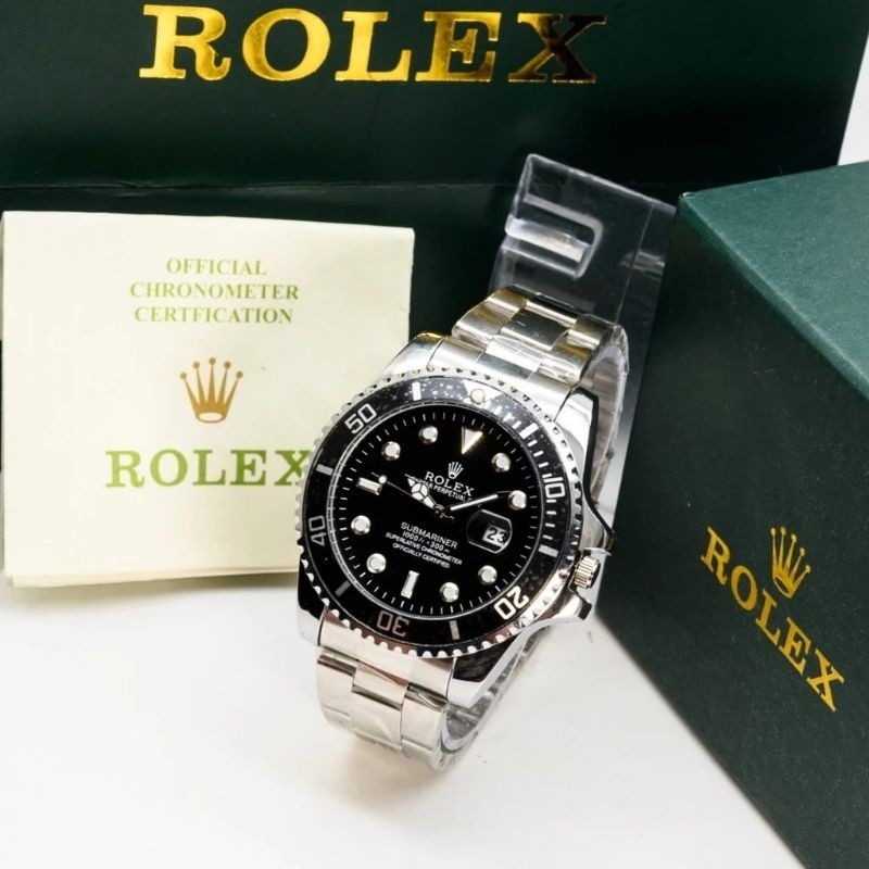 (PROMO)  FULL SET Promo Jam Tangan Pria Rolex Submariner Full Set Tanggal Aktif Tali Rantai Free Box