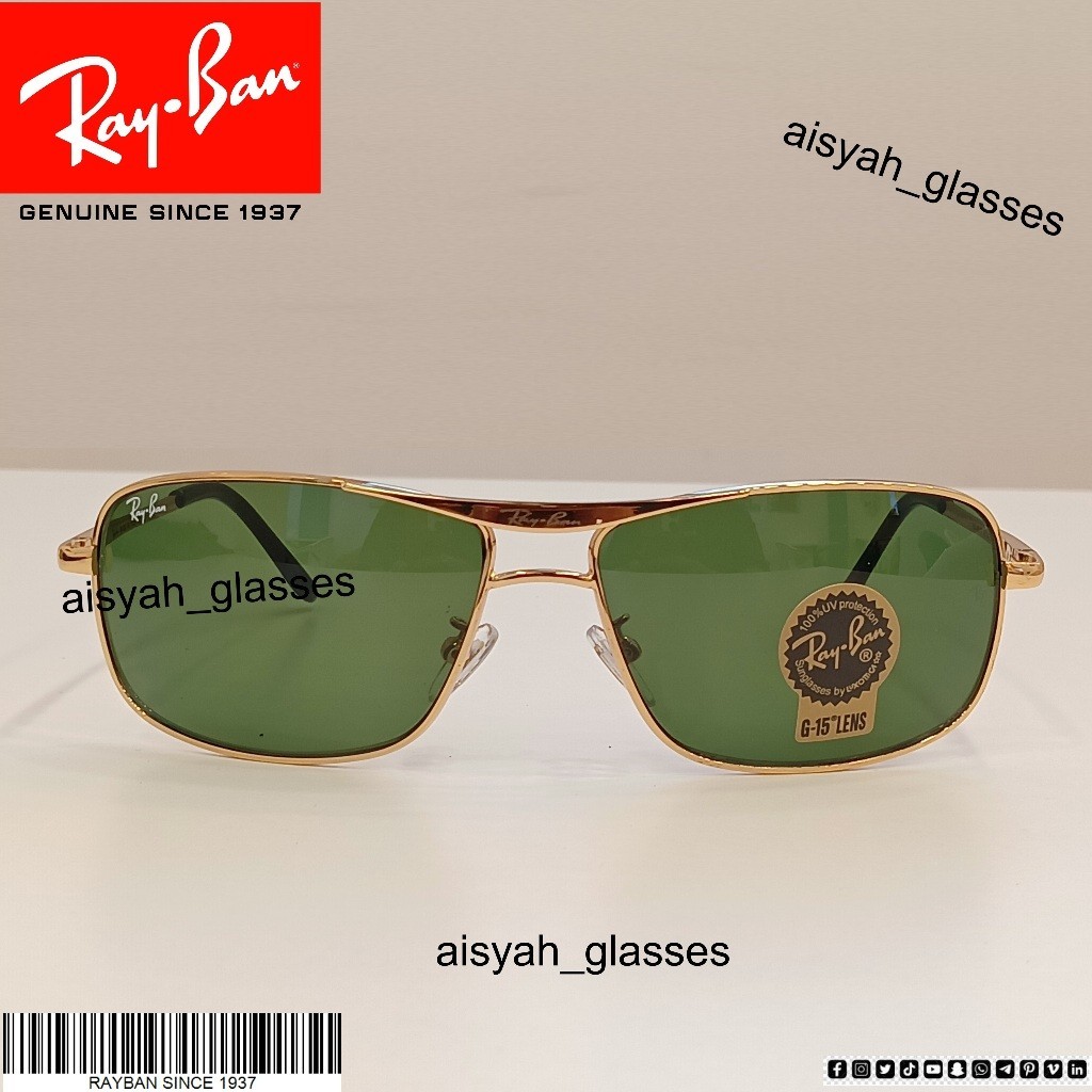 KACAMATA HITAM RB8013 GOLD Metal Dengan Lensa Hijau 64[]12-128 Case & Kain