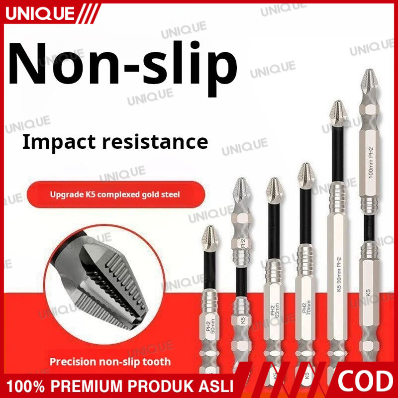 UNIQUE K5 anti-slip bit S2 kuat magnetik 5A hitam anti-slip cross bit bor tangan obeng listrik keker