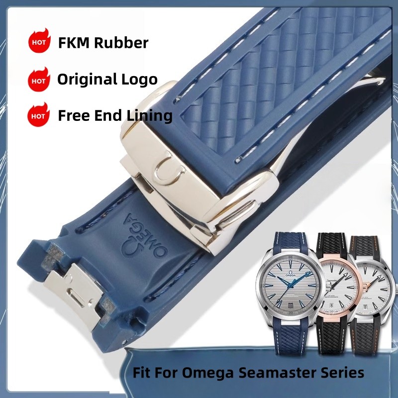 Logo Fit For Omega Seamaster Aqua Terra 150 AT150 Original FKM Rubber Wat Strap With Stainless Steel