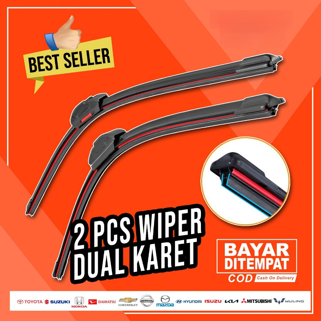 Wiper Mobil Dual Blade - Universal Semua Mobil - Wiper Frameless Dual Karet Double Blade Layer