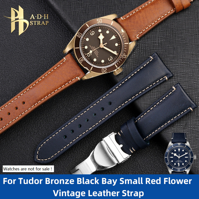 Premium Italian Cowhide Strap For Tudor Bronze Black Bay Small Red Flower Vintage Leather Wat Band 2