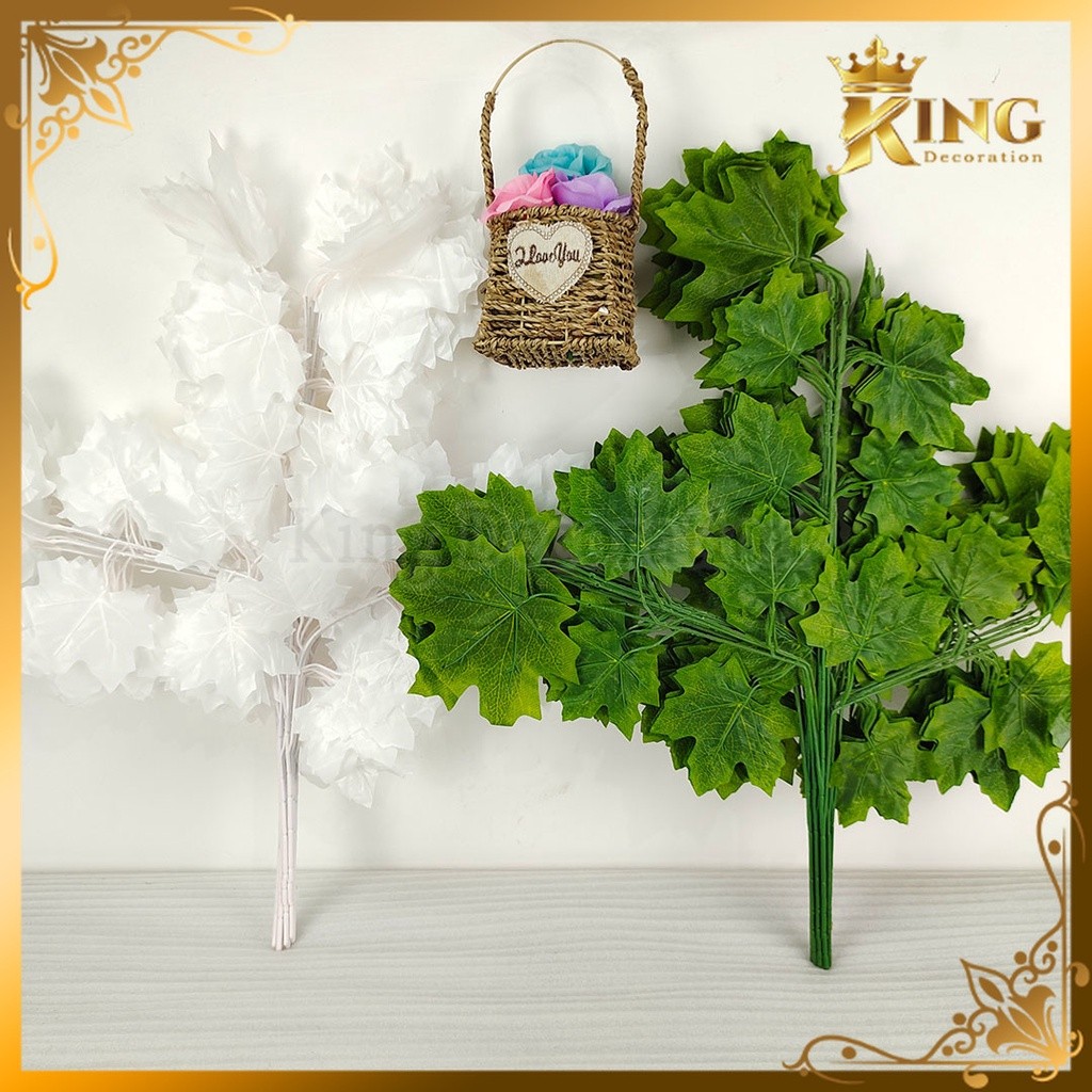 1LUSIN DAUN MAPLE CABANG 3 ARTIFICIAL IMPORT DAUN ANGGUR DEKORASI PELAMINAN HIASAN WEDDING & LAMARAN