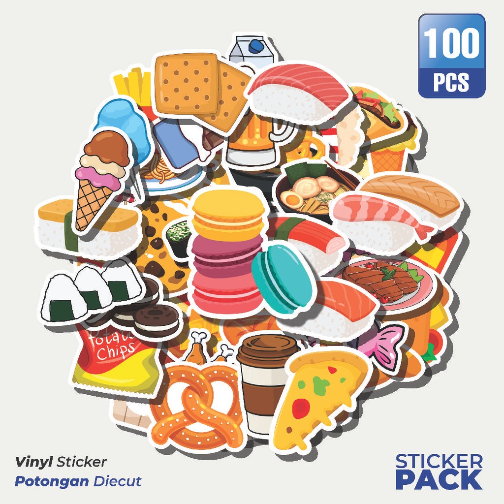 MURAH 100 PCS Stiker Food Waterproof Aesthetic- Untuk Laptop, Motor, dan Helm - Paper Stationery Pac