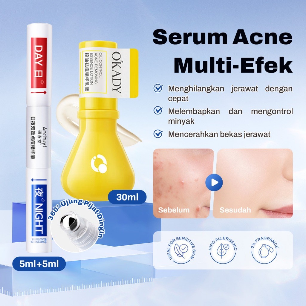 Serum Acne Efek Ganda + Serum Jerawat Sulfur Koloid, Asam Salisilat & Pegagan, Penghilang Jerawat Ce