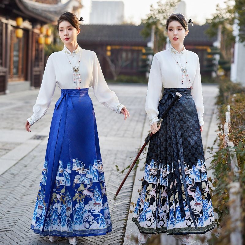 Kemeja gaya Cina gaun bergaya kuda, gaun bergaya Cina gaun bergaya Cina gaun bergaya Cina