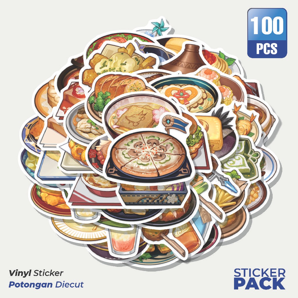 MURAH 100 PCS Stiker Genshin Impact Food V2 Waterproof Aesthetic- Untuk Laptop, Motor, dan Helm - Pa
