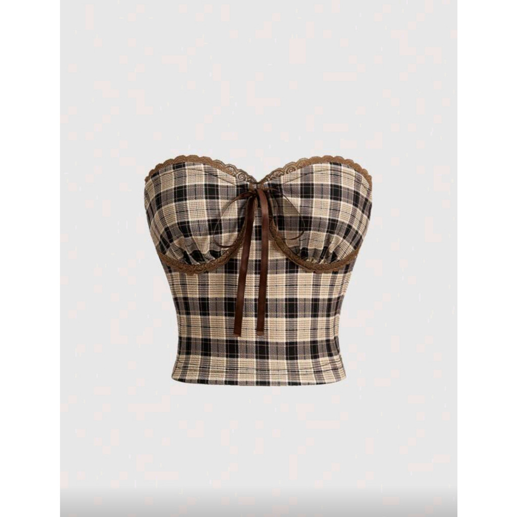 Mod Women's Plaid Lace Tube Boho Top