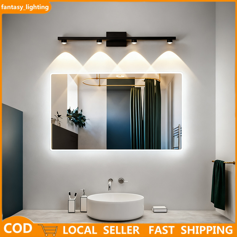 Lampu Dinding Kamar Mandi Modern 4 Lampu LED Tahan Air, Lampu Cermin Kamar Mandi Stylish Hitam Lampu