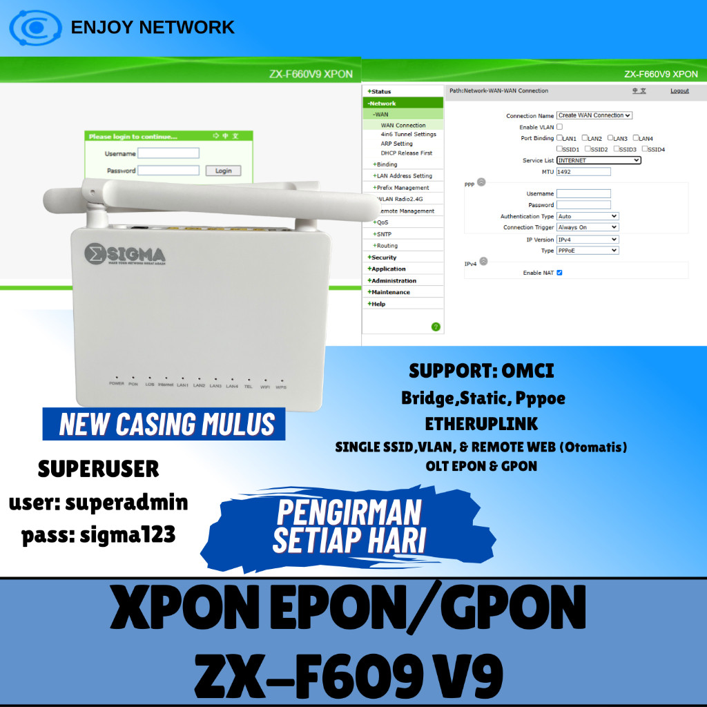 XPON EPON-GPON F609V9 DENGAN ADAPTOR ONT ONU