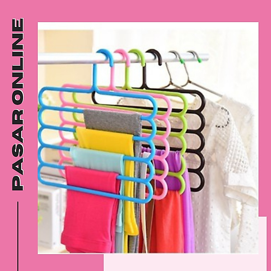 PasarOnline HL0048 Hanger RANDOM Baju Susun 5 in 1 Anger Plastik Gantungan Jilbab Handuk Serbaguna Y