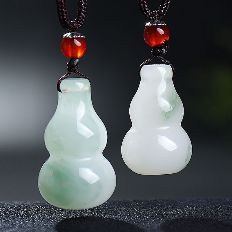 Liontin labu Hetian emas alami sutra giok putih Ping An kalung liontin pria dan wanita